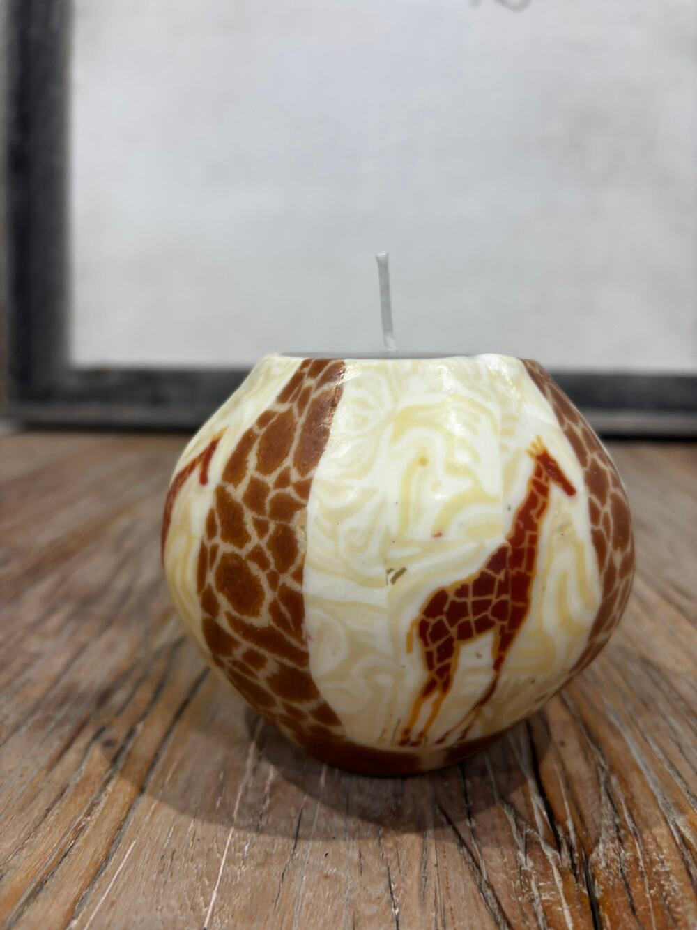 Hand Carved Wax Giraffe Safari Votive Candle Holder Tea Light Decor